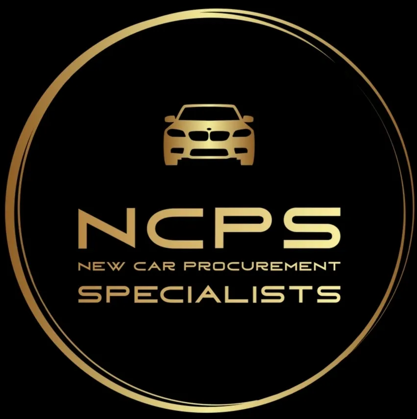 A gold and black logo for new car procurement specialists